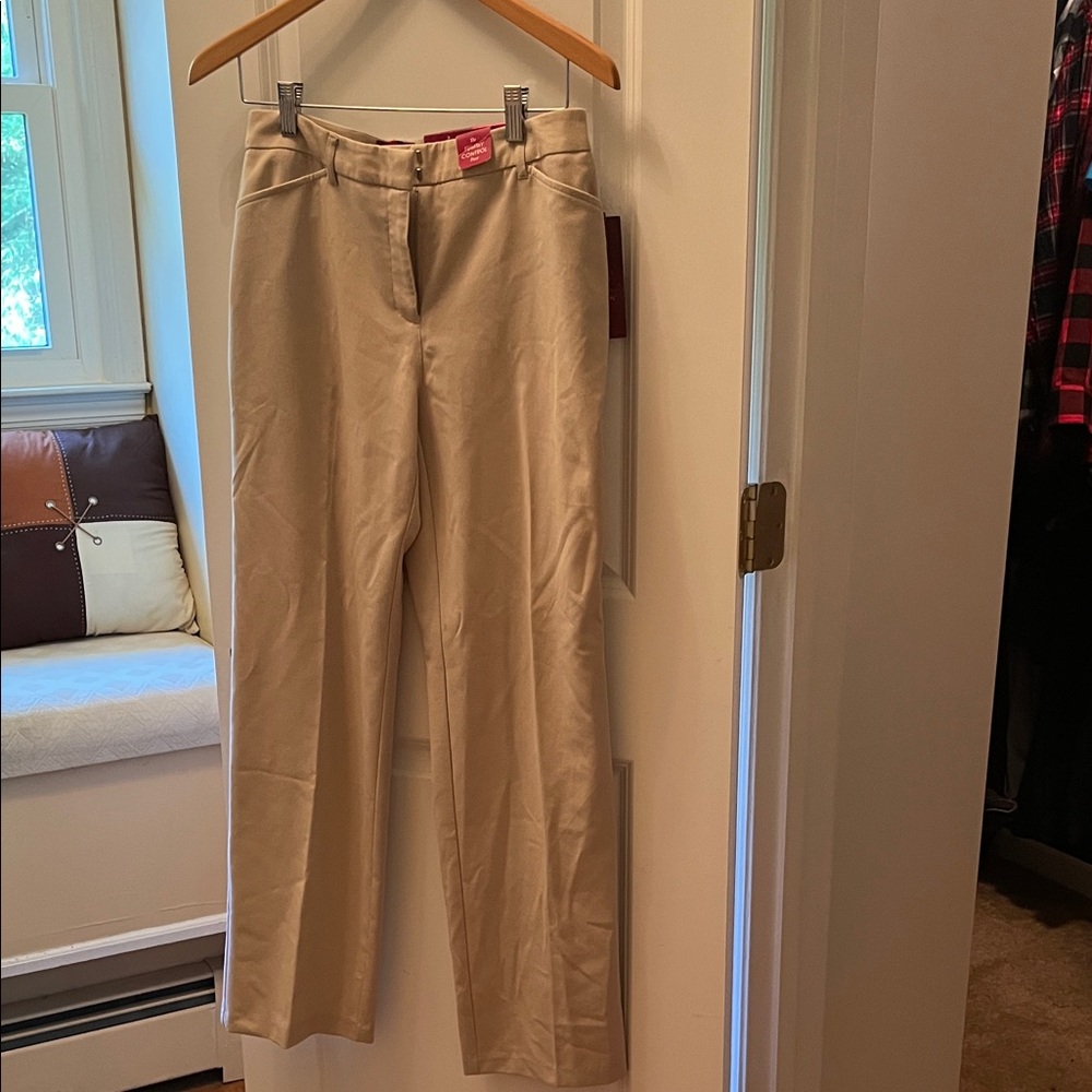 Beige Straight-Leg Trousers